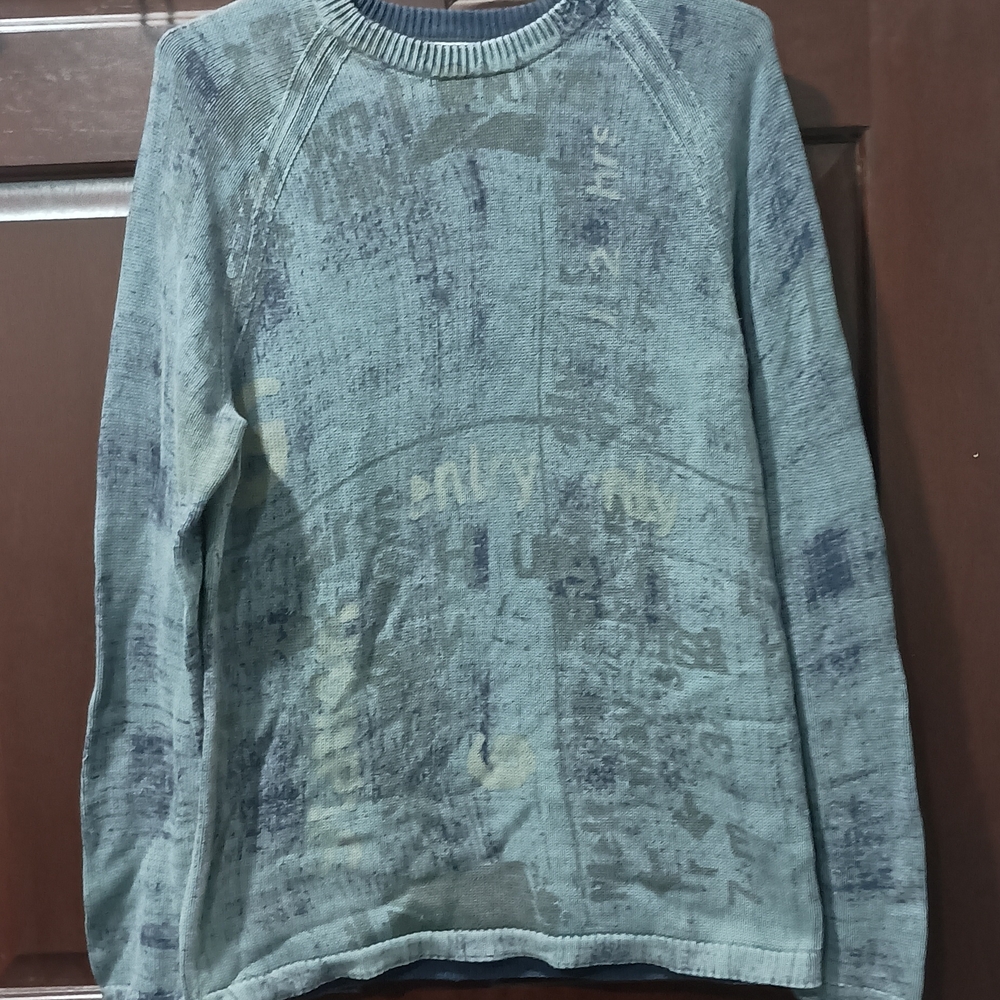 Express Men's Textured Blue Crewneck Sweater
